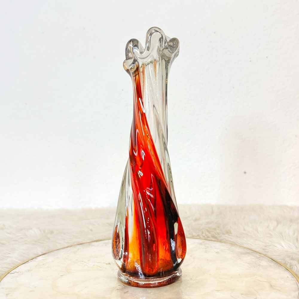 Vintage Red Twisted Swung Vase Small Bud Vase